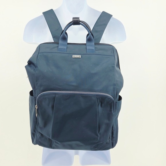Tumi Handbags - Tumi Mel Framed Blue Navy Nylon Convertible Backpack Bookbag Bag Wide Opening